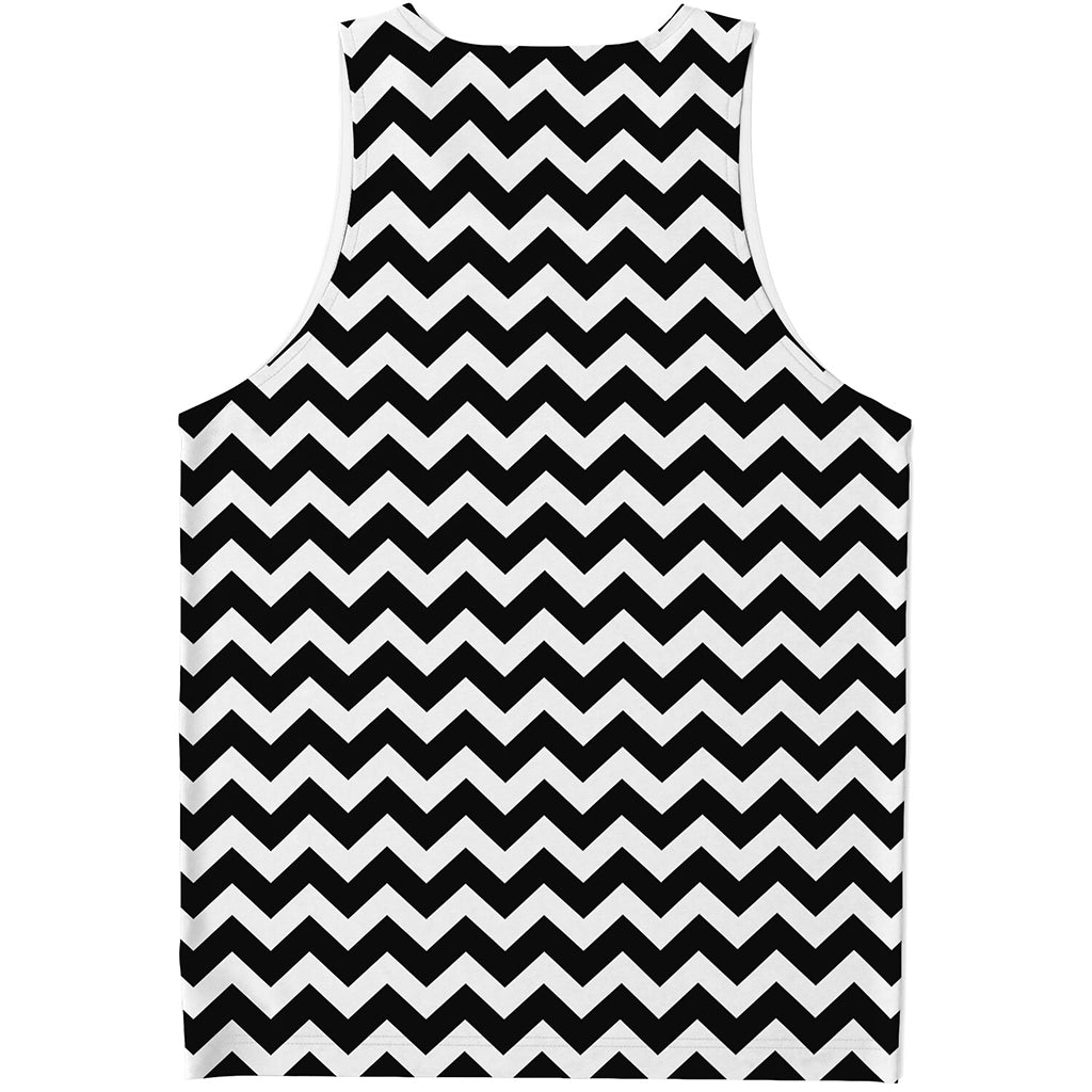 Black And White Chevron Pattern Print Men's Tank Top