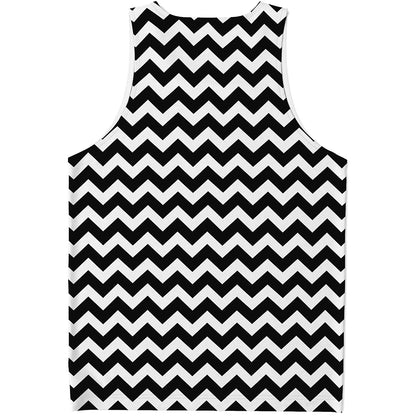 Black And White Chevron Pattern Print Men's Tank Top