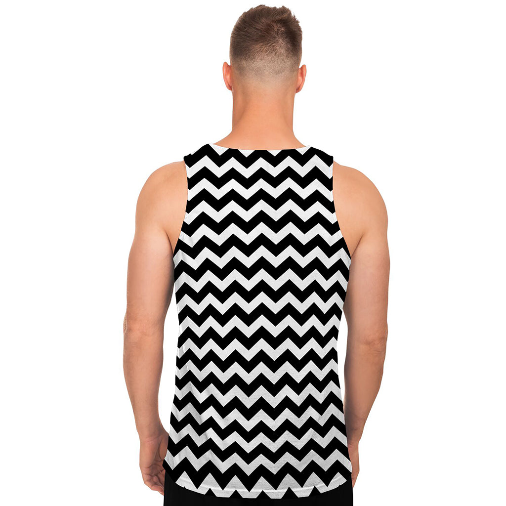 Black And White Chevron Pattern Print Men's Tank Top