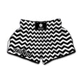 Black And White Chevron Pattern Print Muay Thai Boxing Shorts