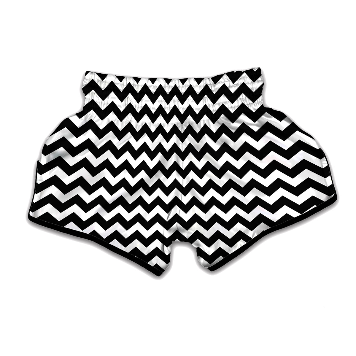 Black And White Chevron Pattern Print Muay Thai Boxing Shorts