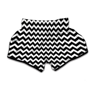 Black And White Chevron Pattern Print Muay Thai Boxing Shorts