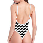 Black And White Chevron Pattern Print One Piece High Cut Swimsuit