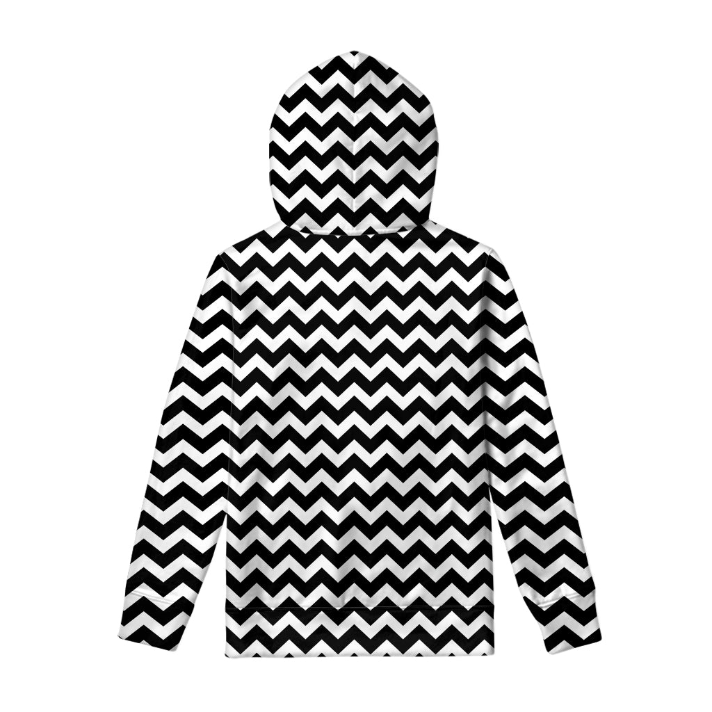 Black And White Chevron Pattern Print Pullover Hoodie