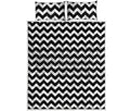 Black And White Chevron Pattern Print Quilt Bed Set