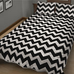 Black And White Chevron Pattern Print Quilt Bed Set