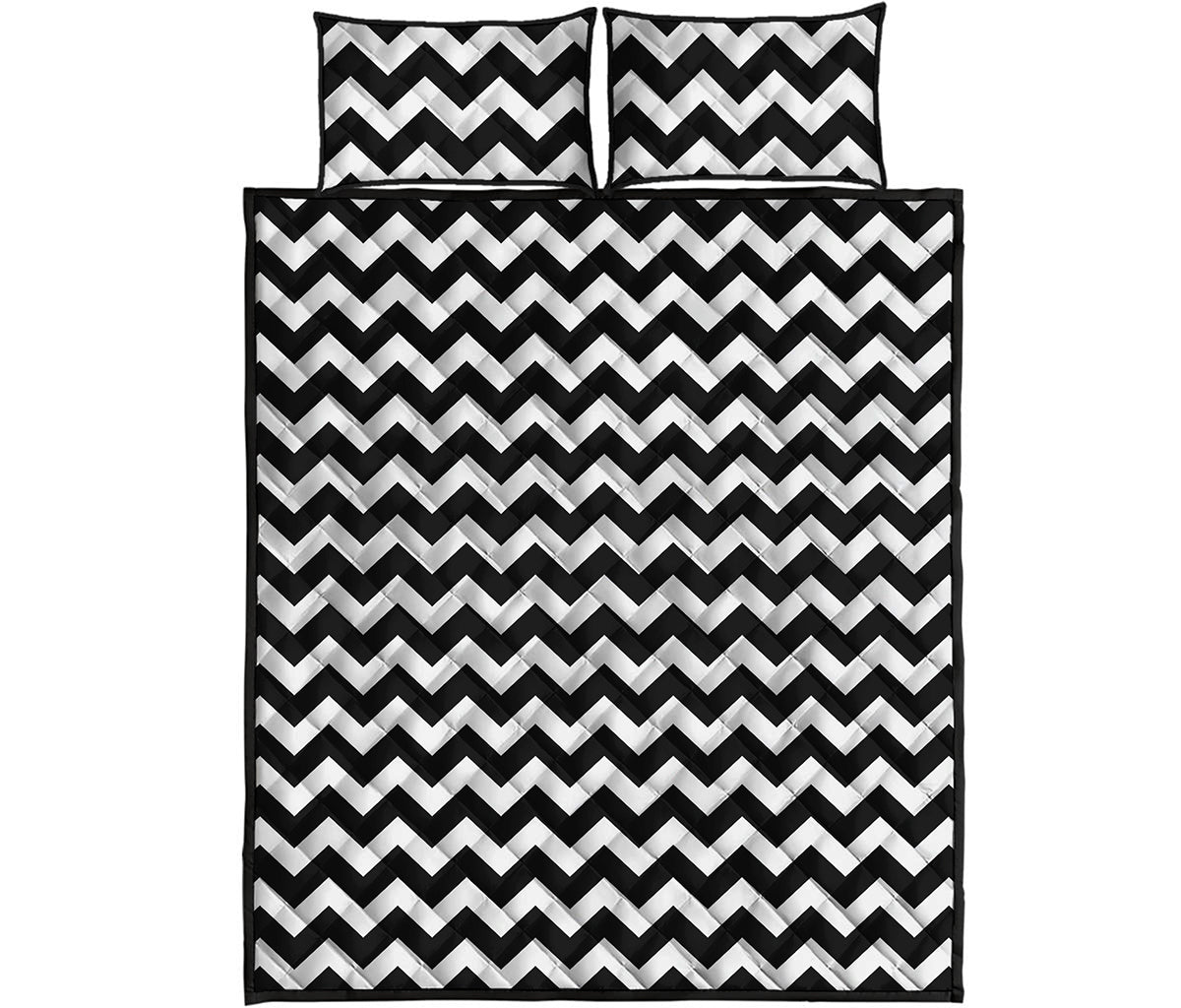 Black And White Chevron Pattern Print Quilt Bed Set