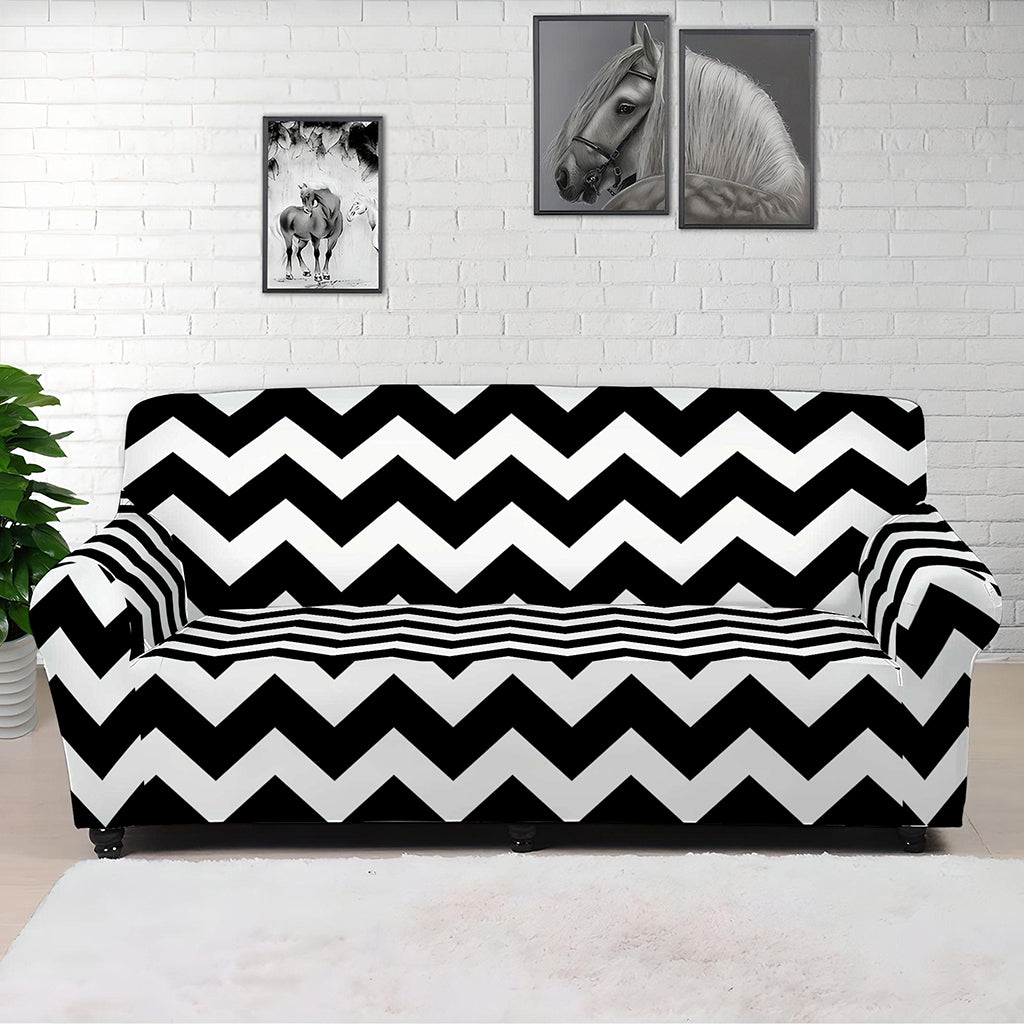 Black And White Chevron Pattern Print Sofa Cover