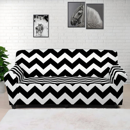 Black And White Chevron Pattern Print Sofa Cover