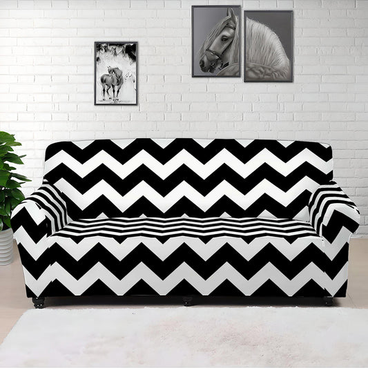 Black And White Chevron Pattern Print Sofa Cover