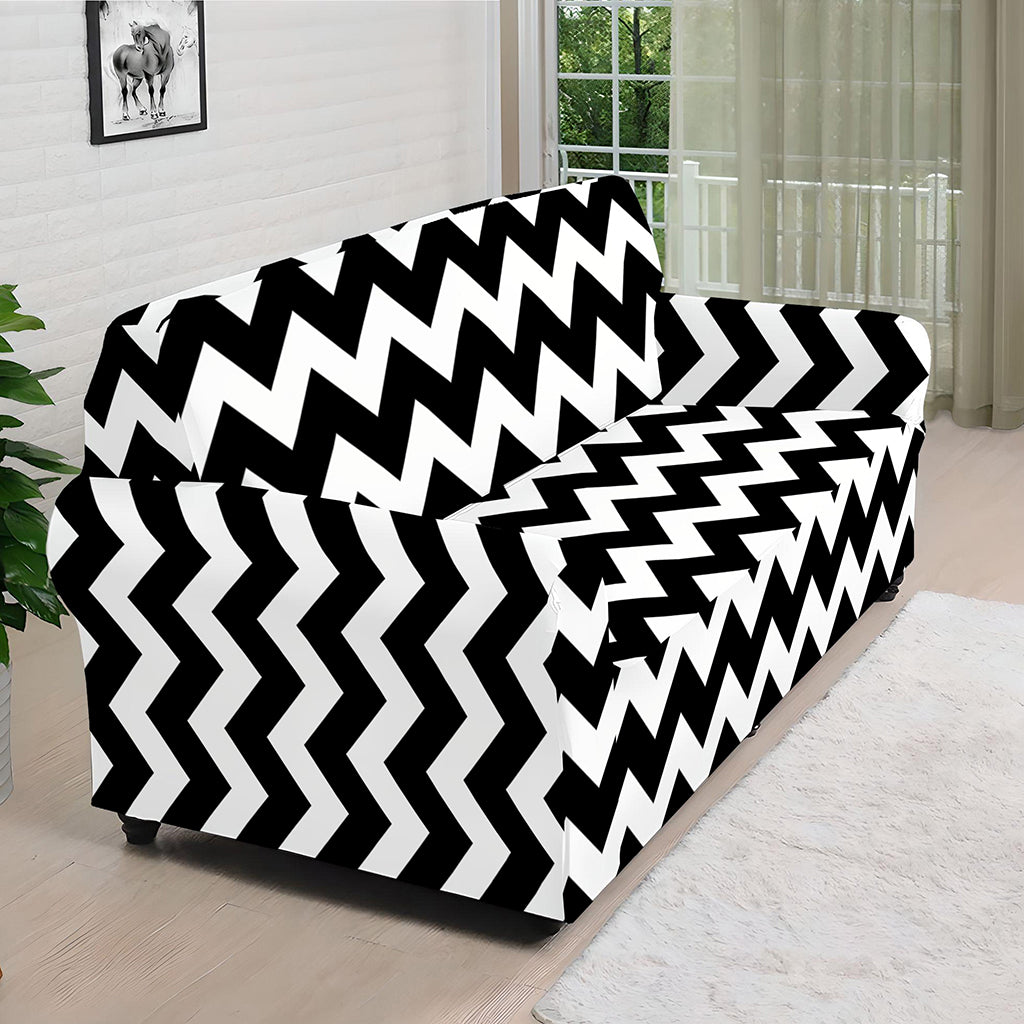 Black And White Chevron Pattern Print Sofa Cover