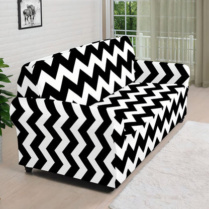 Black And White Chevron Pattern Print Sofa Cover