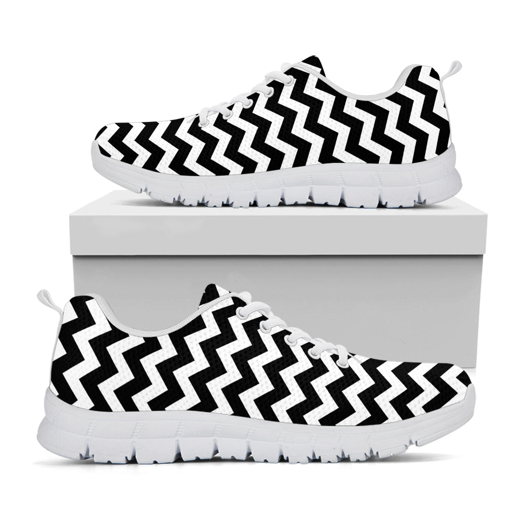 Black And White Chevron Pattern Print White Sneakers