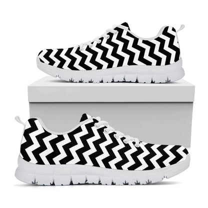 Black And White Chevron Pattern Print White Sneakers