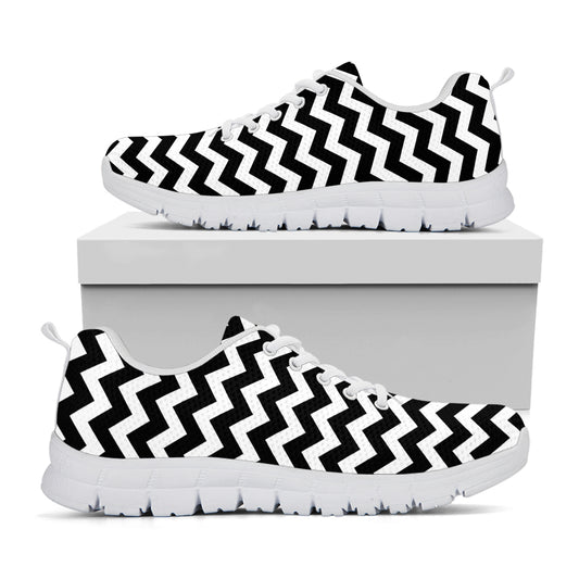 Black And White Chevron Pattern Print White Sneakers