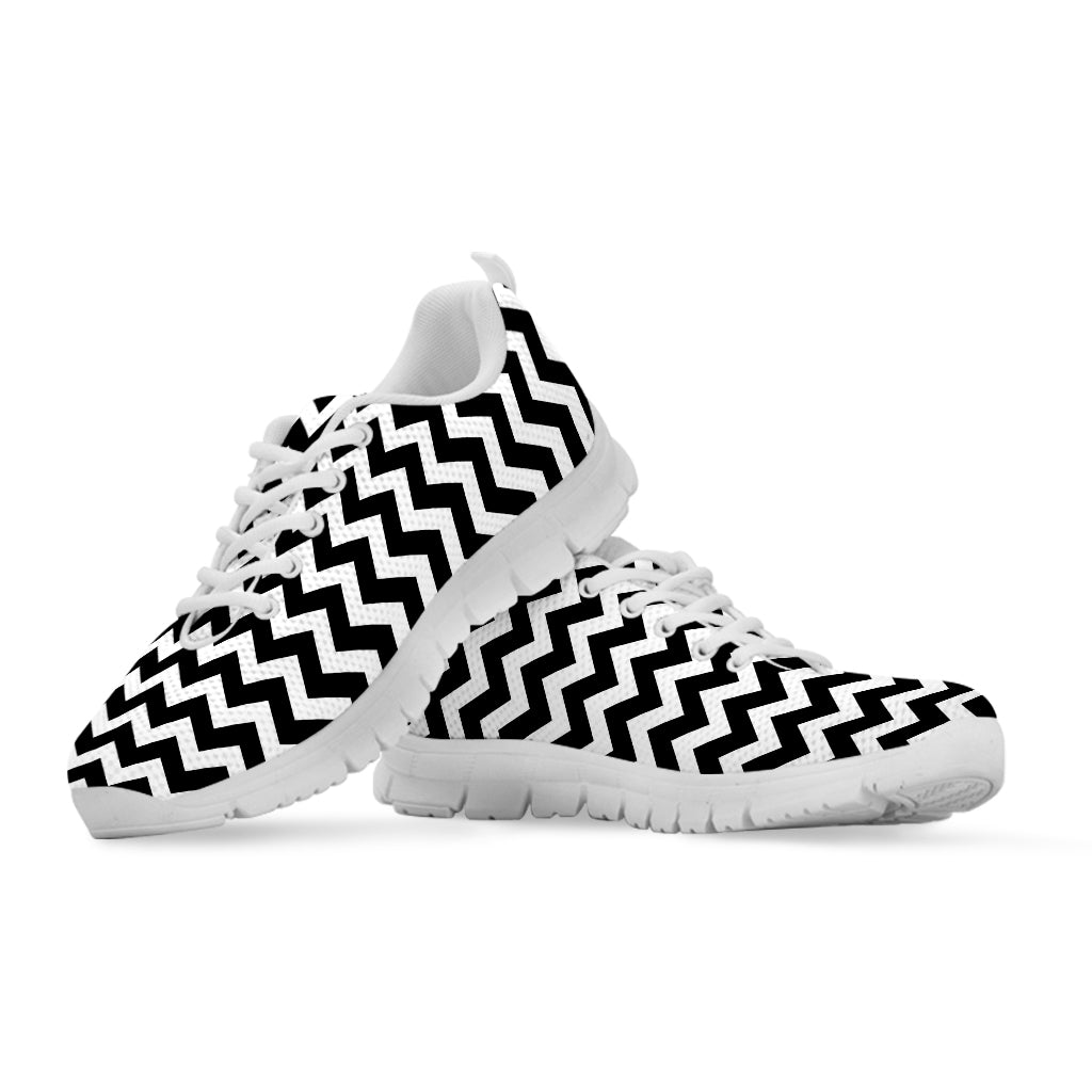 Black And White Chevron Pattern Print White Sneakers