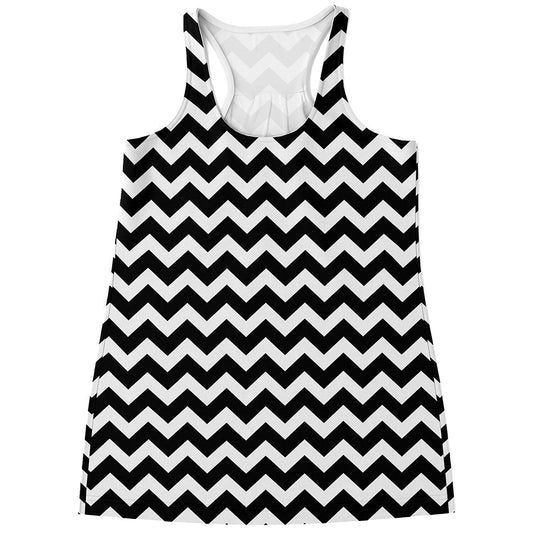 Black And White Chevron Pattern Print Women's Racerback Tank Top