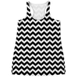 Black And White Chevron Pattern Print Women's Racerback Tank Top