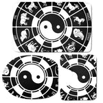 Black And White Chinese Zodiac Print 3 Piece Bath Mat Set