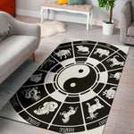 Black And White Chinese Zodiac Print Area Rug