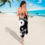 Black And White Chinese Zodiac Print Beach Sarong Wrap