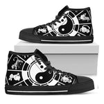 Black And White Chinese Zodiac Print Black High Top Shoes