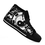 Black And White Chinese Zodiac Print Black High Top Shoes