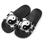 Black And White Chinese Zodiac Print Black Slide Sandals