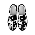 Black And White Chinese Zodiac Print Black Slip On Shoes