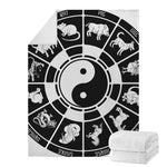Black And White Chinese Zodiac Print Blanket