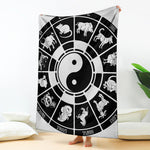 Black And White Chinese Zodiac Print Blanket