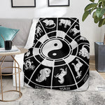 Black And White Chinese Zodiac Print Blanket