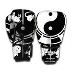 Black And White Chinese Zodiac Print Boxing Gloves