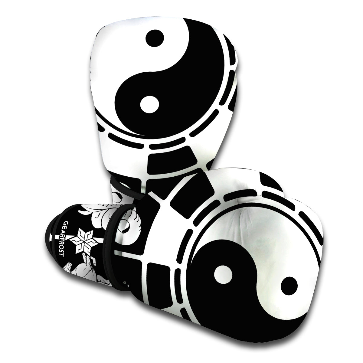Black And White Chinese Zodiac Print Boxing Gloves