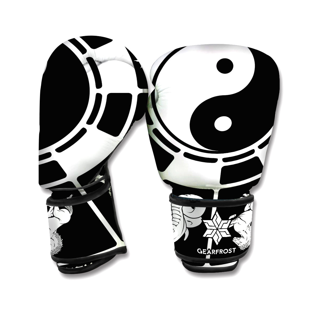 Black And White Chinese Zodiac Print Boxing Gloves