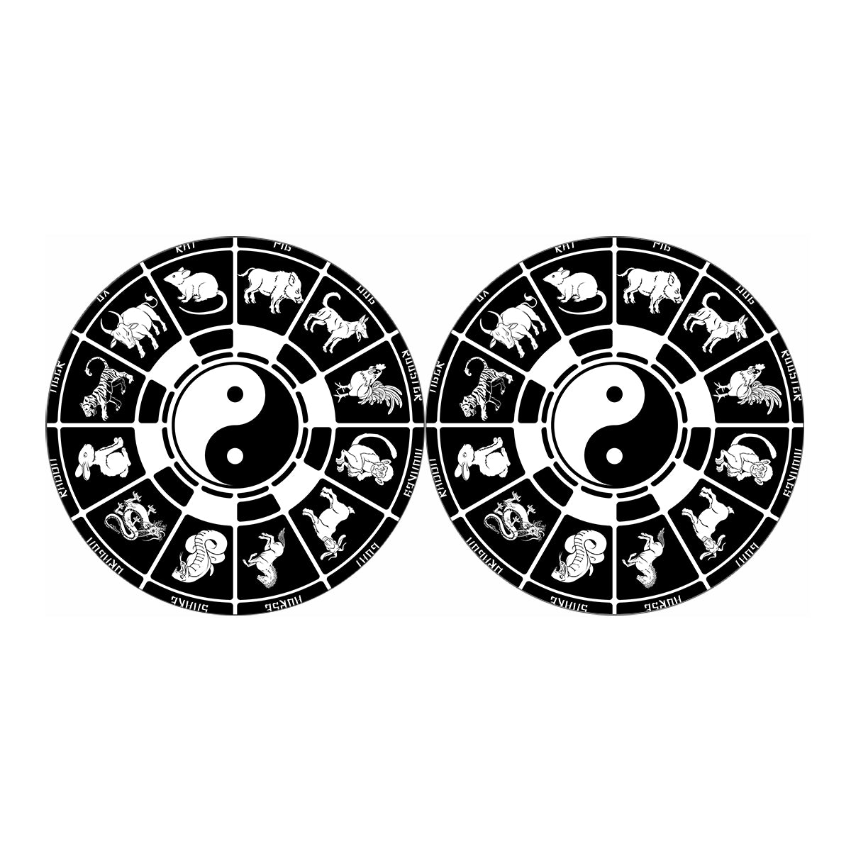 Black And White Chinese Zodiac Print Car Coasters