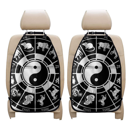 Black And White Chinese Zodiac Print Car Seat Organizers