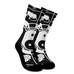 Black And White Chinese Zodiac Print Crew Socks