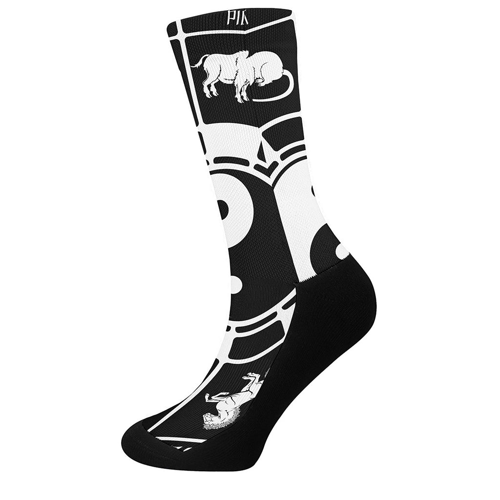 Black And White Chinese Zodiac Print Crew Socks