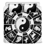 Black And White Chinese Zodiac Print Duvet Cover Bedding Set