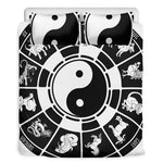Black And White Chinese Zodiac Print Duvet Cover Bedding Set