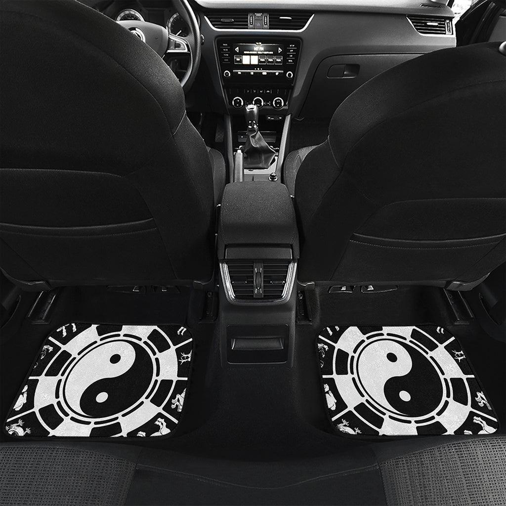 Black And White Chinese Zodiac Print Front and Back Car Floor Mats
