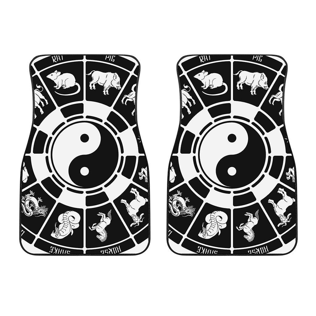 Black And White Chinese Zodiac Print Front Car Floor Mats