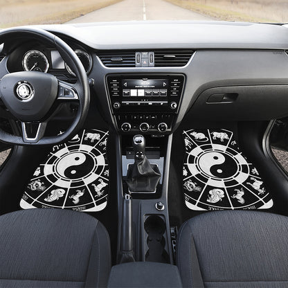 Black And White Chinese Zodiac Print Front Car Floor Mats
