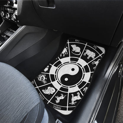 Black And White Chinese Zodiac Print Front Car Floor Mats