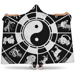 Black And White Chinese Zodiac Print Hooded Blanket