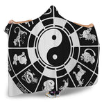 Black And White Chinese Zodiac Print Hooded Blanket