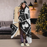 Black And White Chinese Zodiac Print Hooded Blanket