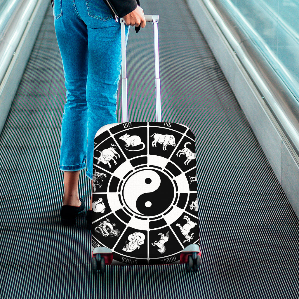 Black And White Chinese Zodiac Print Luggage Cover