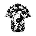 Black And White Chinese Zodiac Print Men's Baseball Jersey